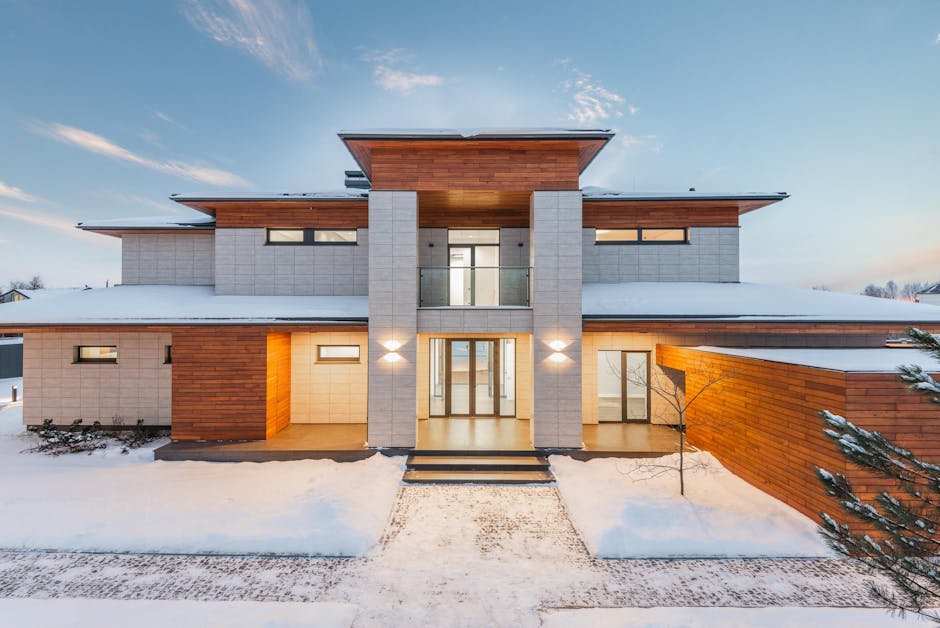 contemporary house exterior with warm wood accents