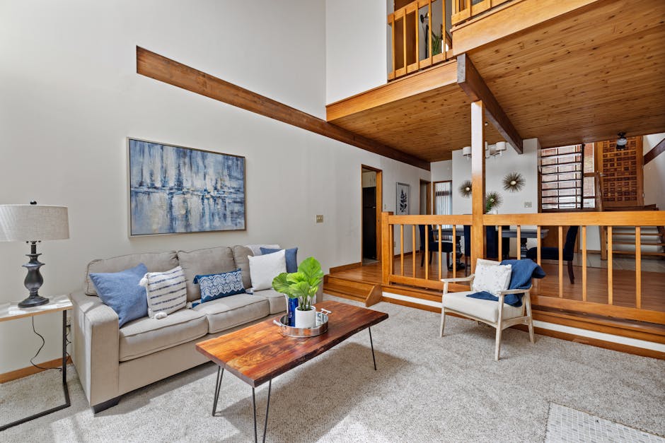 cozy modern living room wood elements