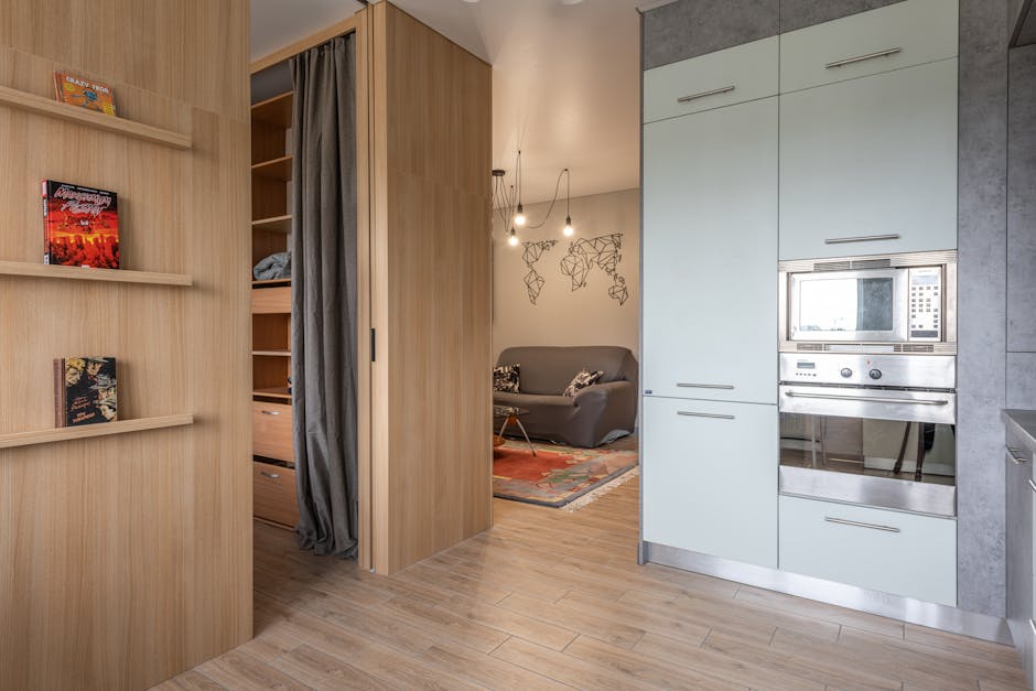 custom built-in bookshelf with natural wood and integrated lighting