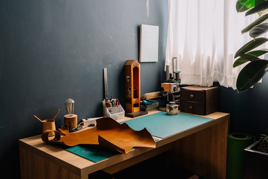 stylish home office with craft area and natural light