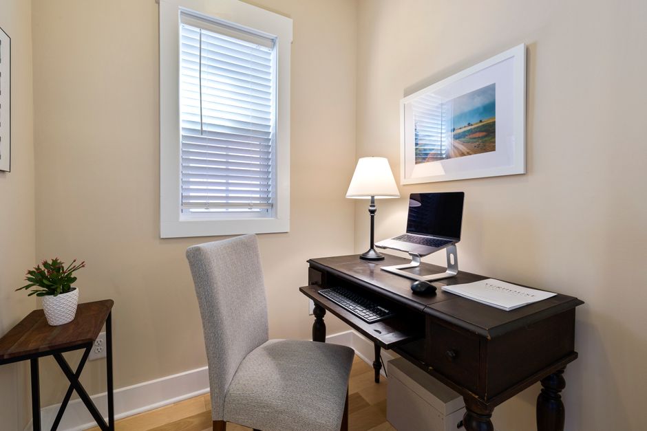 minimalist home office small space natural light