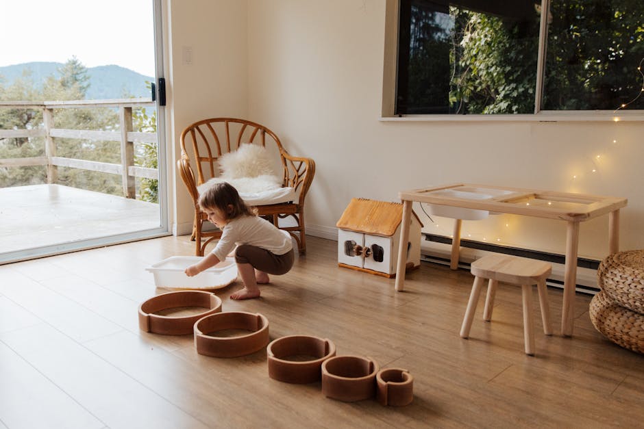 minimalist kids room natural light wood toys