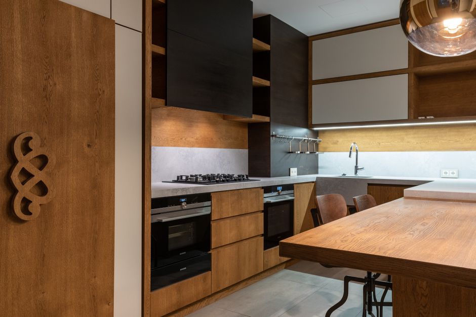 minimalist kitchen interior with natural light and wooden accents