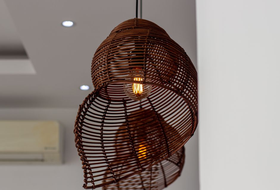 minimalist interior with natural materials and soft lighting