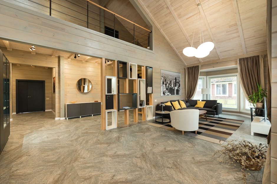 modern house interior with wooden ceiling and natural light