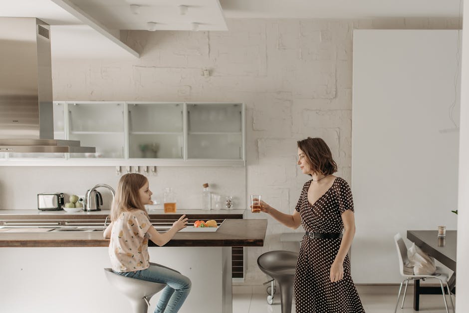 minimalist kitchen island with family